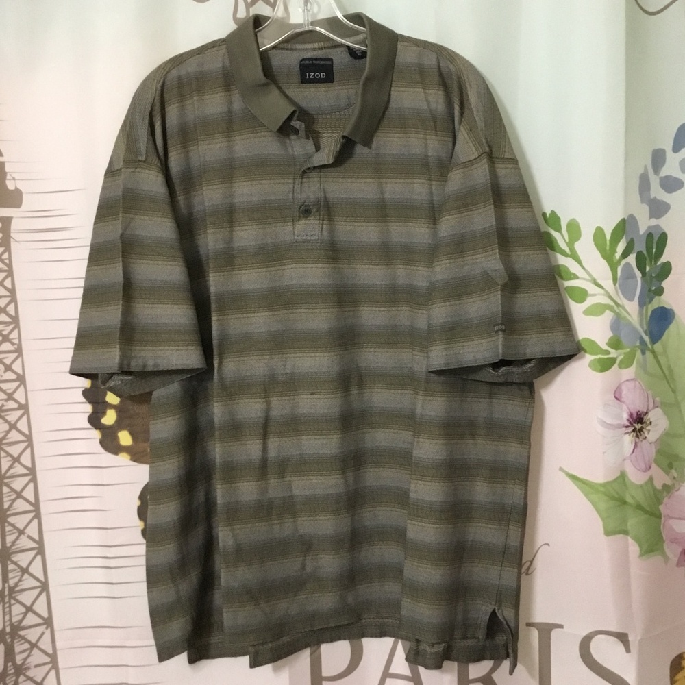 IZOD GOLF Mens XL Double Mercerized Cotton Weaved Polo Shirt Green & Gray